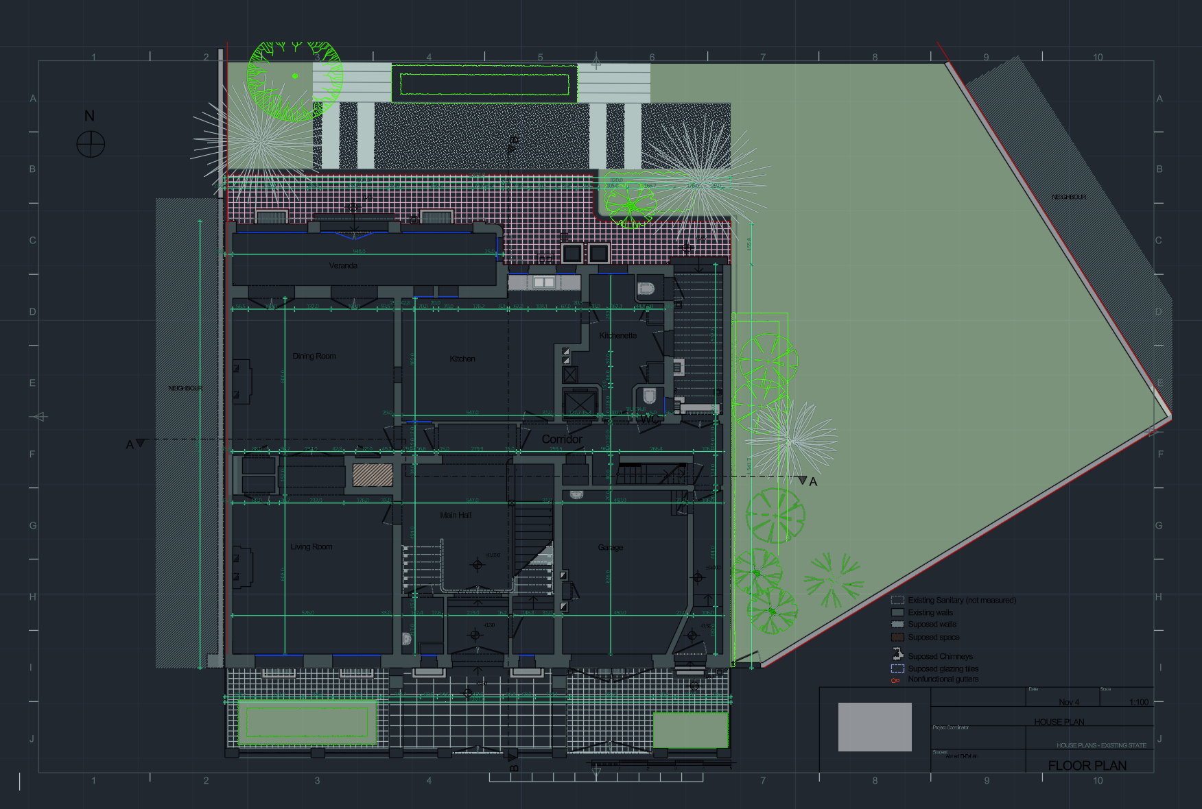 Residential site and floor plan drafted in AutoCAD