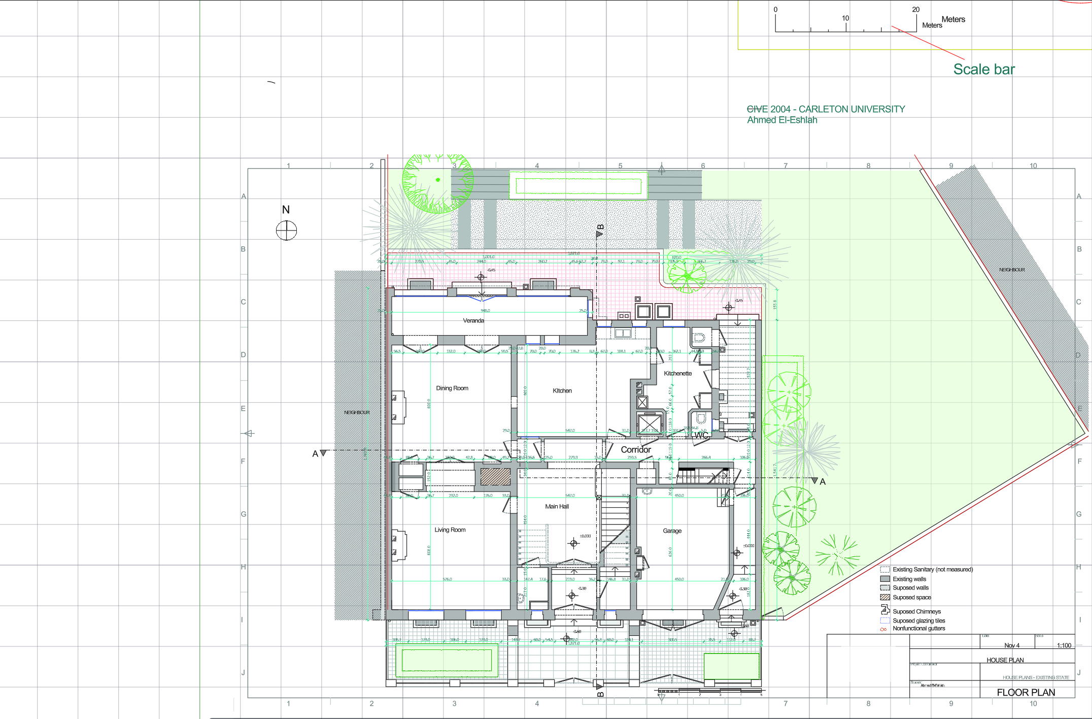 Plotted residential site and floor plan drawing with dimensions and title block